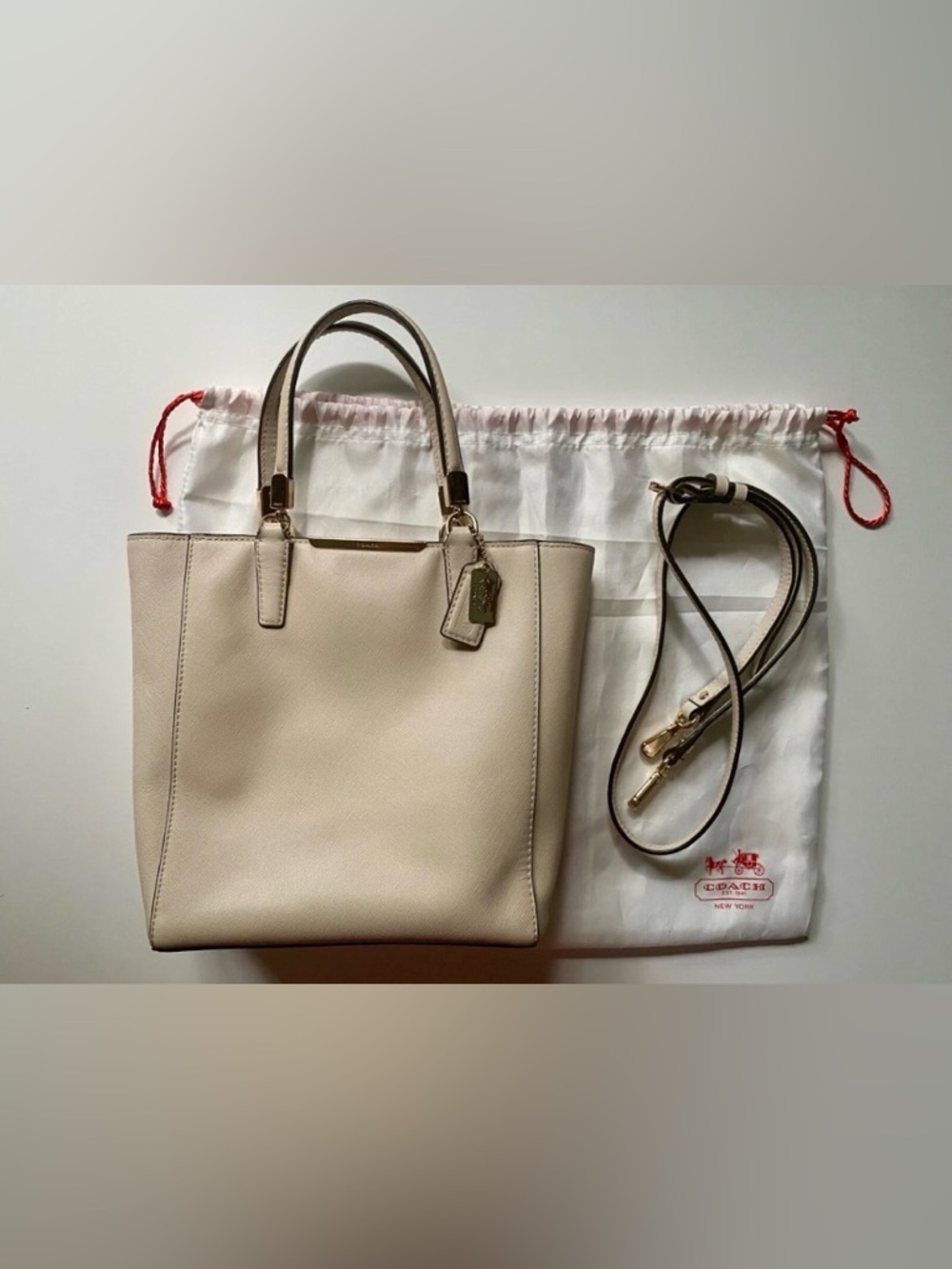 Coach Madison 29001 Tan Saffiano Leather Mini North South Tote Crossbody Bag